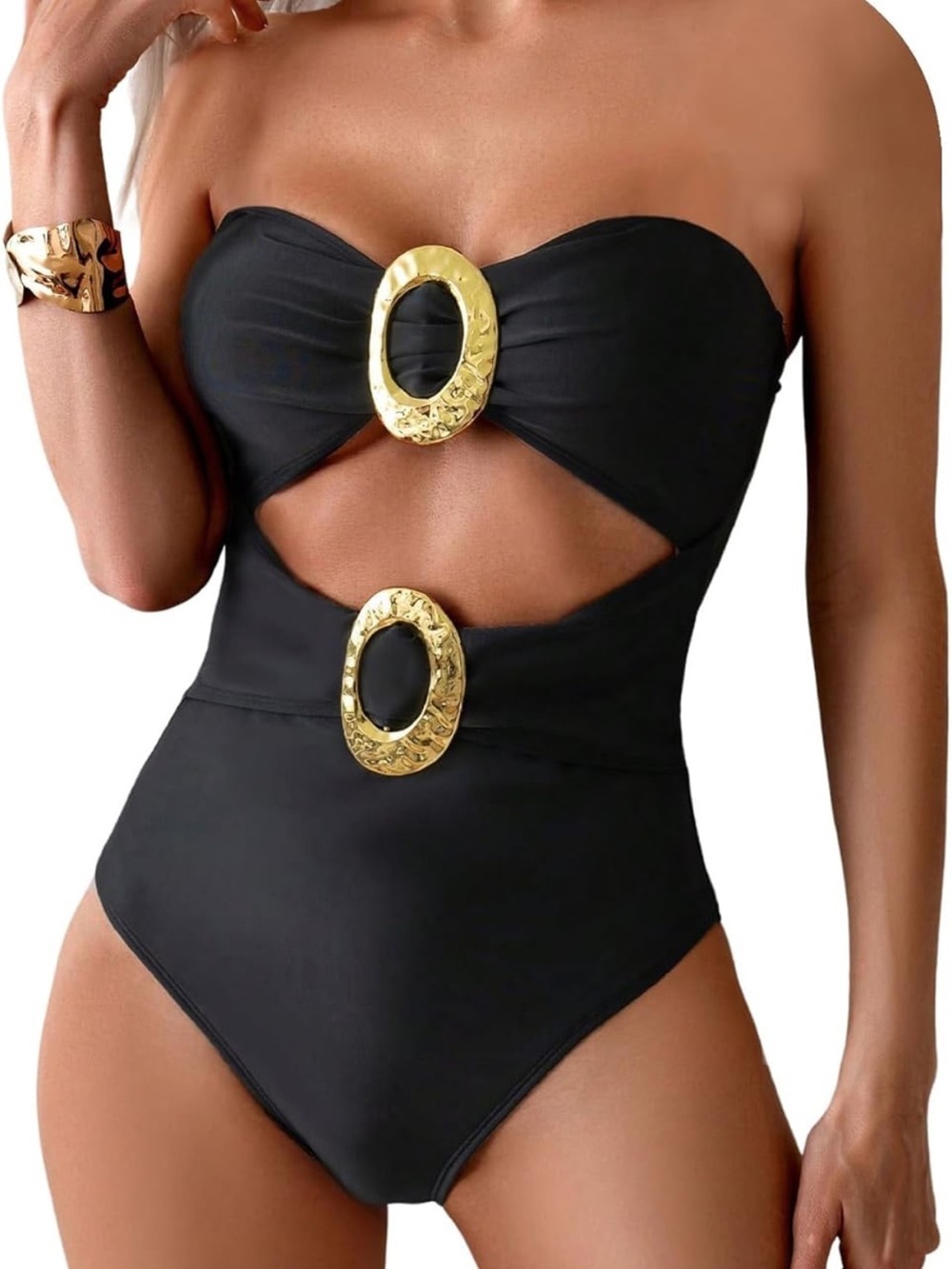 Strapless Metal OnePiece Modest Tummy Control Bathing Suit Cut Out M 1031/bb5-3